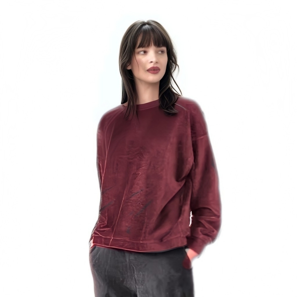 Womens Velvet Wine Color Long Sleeve Top Cable & Gauge Sport NEW Size SML